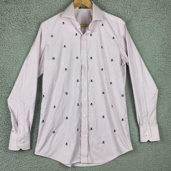 G/Fore Other - G/Fore Skull Bones Shirt Men’s M White Pink Striped Button Embroidered Stretch